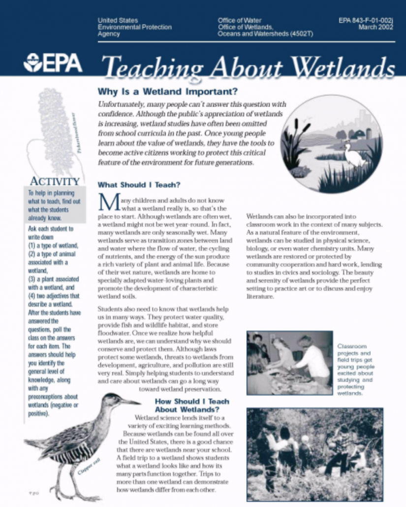 Teaching About Wetlands EPA info sheet