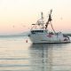 Fishing boat on the water at sunrise