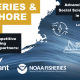 A graphic with a map of the Northeast US and icons for renewable energy and fishing communities, with the text, Fisheries and Offshore Wind - Advancing Actionable Social Science Research in the Northeast