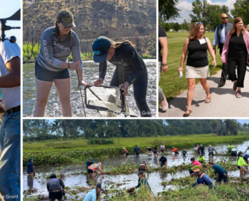 A collage of Sea Grant staff and people outside doing coastal resilience research, education, and outreach activies.